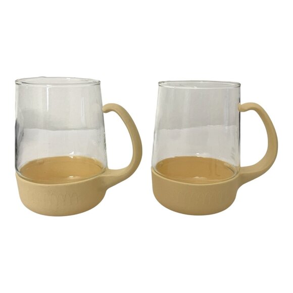 1982 McDonald’s Pyrex Mugs Set 2 Corning Beige Handle Vintage Coffee Glass Cups - Picture 3 of 12